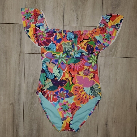 Bleu Rod Beattie Make It Pop off the shoulder Sz 6 ruffle swimsuit - Picture 2 of 15